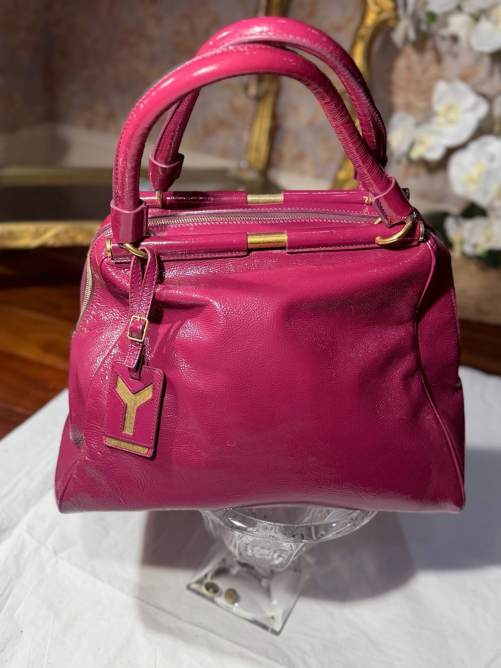 Yves Saint Laurent Fuchsia Leather Tote with Gold Hardware